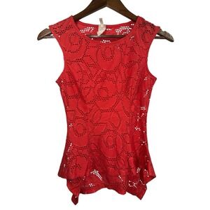 Line Up Red Eyelet Tank Top Sleeveless Peplum Blouse USA Made S‎